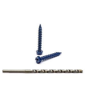 1/4" X 2-1/4" Hex Head Blue Concrete Screws to Anchor Masonry, Block & Brick 100 Qty with Drill Bit by Bridge Fasteners