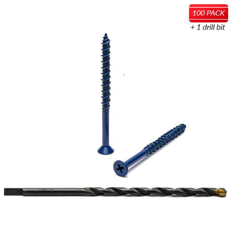 3/16" x 2-3/4" Phillips Flat Head Blue Concrete Screws to Anchor Masonry, Block & Brick 100 Qty with Drill Bit by Bridge Fasteners