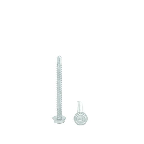 #8 x 2" Hex Washer Head Self Drilling Screws, 410 Stainless Steel Self Tapping, Full Thread