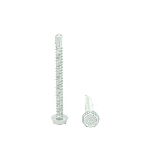 #14 x 2" Hex Washer Head Self Drilling Screws, 410 Stainless Steel Self Tapping, Full Thread - Bridge Fasteners