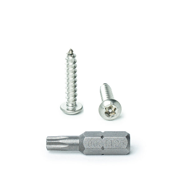 #10 x 1” Button Head Torx Security Sheet Metal Screws, Includes bit, 18-8 Stainless Steel Tamper Resistant