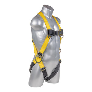Construction Safety Harness 3 Point Pass-Thru Legs, Back/Side D-Rings, Yellow - Defender Safety Products