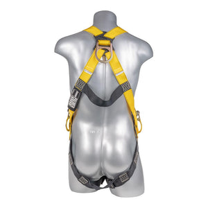 Construction Safety Harness 3 Point Pass-Thru Legs, Back/Side D-Rings, Yellow - Defender Safety Products