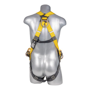 Construction Safety Harness 3 Point, Grommet Legs, Backside D-Rings, Yellow - Defender Safety Products
