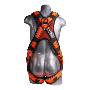 Construction Safety Harness 5 Point, QCB, Padded Back, Grommet Legs, Back D-Rings, Orange - Defender Safety Products