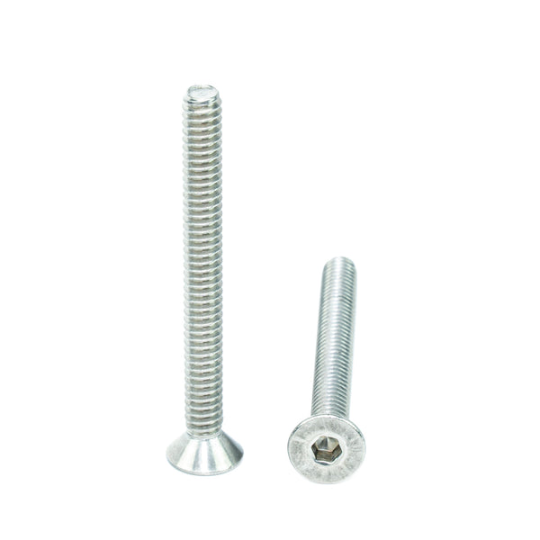 #10-24 x 2" Flat Head Socket Head Cap Screws, Threaded, Allen Socket Drive, Stainless Steel 18-8, Bright Finish