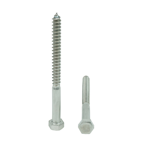 3/8 x 4" Hex Head Lag Bolt Screws 18-8 (304) Stainless Steel, Qty 25