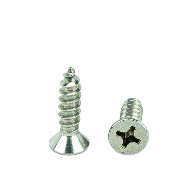 #12 x 1" Flat Head Phillips Sheet Metal Screws Self Tapping,18-8 Stainless Steel, Full Thread