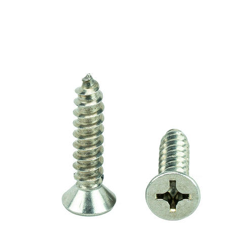 #12 x 1-1/4" Flat Head Phillips Sheet Metal Screws Self Tapping,18-8 Stainless Steel, Full Thread