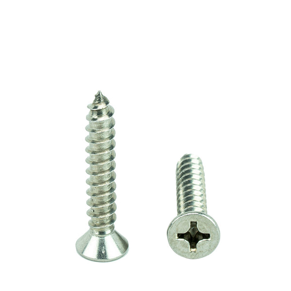 #14 x 1-1/2" Flat Head Phillips Sheet Metal Screws Self Tapping,18-8 Stainless Steel, Full Thread