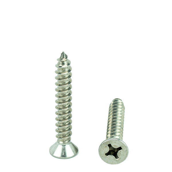 #10 x 1-3/4" Flat Head Phillips Sheet Metal Screws Self Tapping,18-8 Stainless Steel, Full Thread