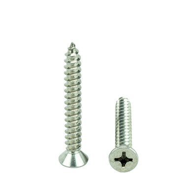 #12 x 2" Flat Head Phillips Sheet Metal Screws Self Tapping,18-8 Stainless Steel, Full Thread