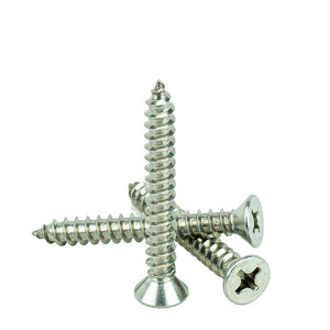 #12 x 2" Flat Head Phillips Sheet Metal Screws Self Tapping,18-8 Stainless Steel, Full Thread