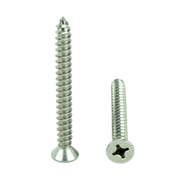 #10 x 2-1/2" Flat Head Phillips Sheet Metal Screws Self Tapping,18-8 Stainless Steel, Full Thread