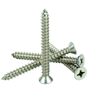 #10 x 2-1/2" Flat Head Phillips Sheet Metal Screws Self Tapping,18-8 Stainless Steel, Full Thread