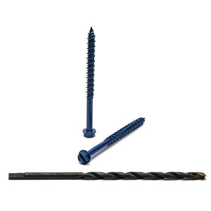 3/16" X 1-1/4" Hex Head Blue Concrete Screws to Anchor Masonry, Block & Brick 100 Qty with Drill Bit by Bridge Fasteners