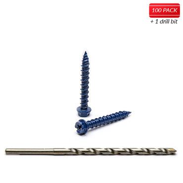 1/4" X 1-3/4" Hex Head Blue Concrete Screws to Anchor Masonry, Block & Brick 100 Qty with Drill Bit by Bridge Fasteners