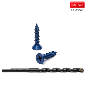 1/4" X 1-1/4" Phillips Flat Head Blue Concrete Screws to Anchor Masonry, Block & Brick 100 Qty with Drill Bit by Bridge Fasteners