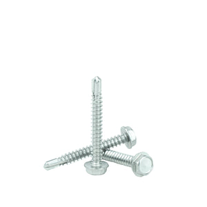 #10 x 1-1/2" Hex Washer Head Self Drilling Screws, 410 Stainless Steel Self Tapping, Full Thread