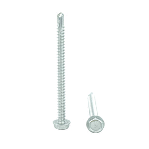 #10 x 2-1/2" Hex Washer Head Self Drilling Screws, 410 Stainless Steel Self Tapping, Full Thread