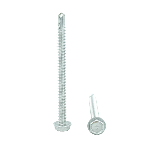 #12 x 2-1/2" Hex Washer Head Self Drilling Screws, 410 Stainless Steel Self Tapping, Full Thread