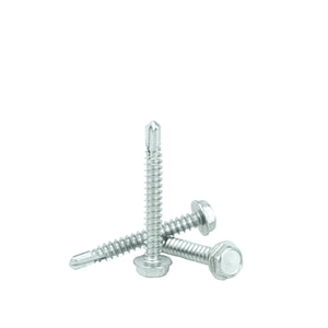 #14 x 1-1/2" Hex Washer Head Self Drilling Screws, 410 Stainless Steel Self Tapping, Full Thread