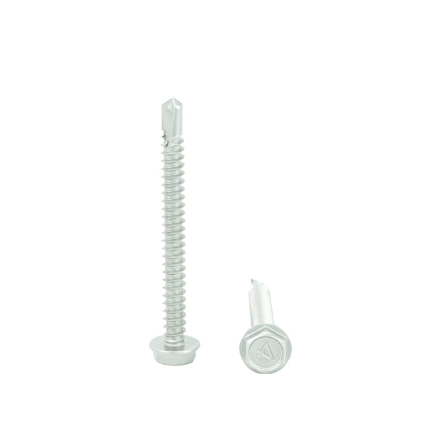 #14 x 2" Hex Washer Head Self Drilling Screws, 410 Stainless Steel Self Tapping, Full Thread