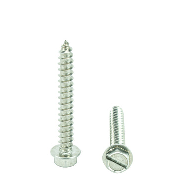 #8 X 1-3/4" Hex Washer Head Sheet Metal Screws Self Tapping, 18.8 Stainless Steel, Full Thread