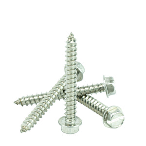 #14 x 2" Hex Washer Head Sheet Metal Screws Self Tapping, 18.8 Stainless Steel, Full Thread