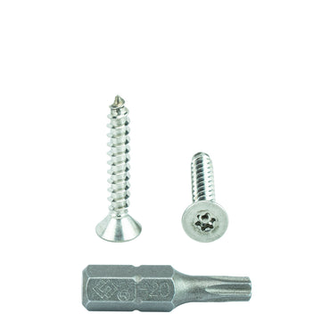 #10 x 1-1/4" Flat Head Torx Security Sheet Metal Screws, Includes bit, 18-8 Stainless Steel Tamper Resistant