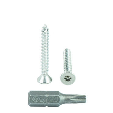 #10 x 1-1/2" Flat Head Torx Security Sheet Metal Screws, Includes bit, 18-8 Stainless Steel Tamper Resistant