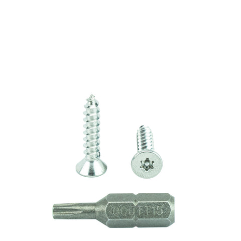 #8 x 1" Flat Head Torx Security Sheet Metal Screws, Includes bit, 18-8 Stainless Steel Tamper Resistant