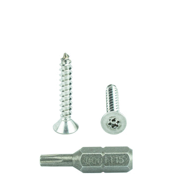 #8 x 1-1/4" Flat Head Torx Security Sheet Metal Screws, Includes bit, 18-8 Stainless Steel Tamper Resistant