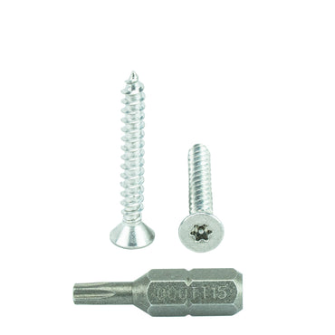 #8 x 1-1/2" Flat Head Torx Security Sheet Metal Screws, Includes bit, 18-8 Stainless Steel Tamper Resistant