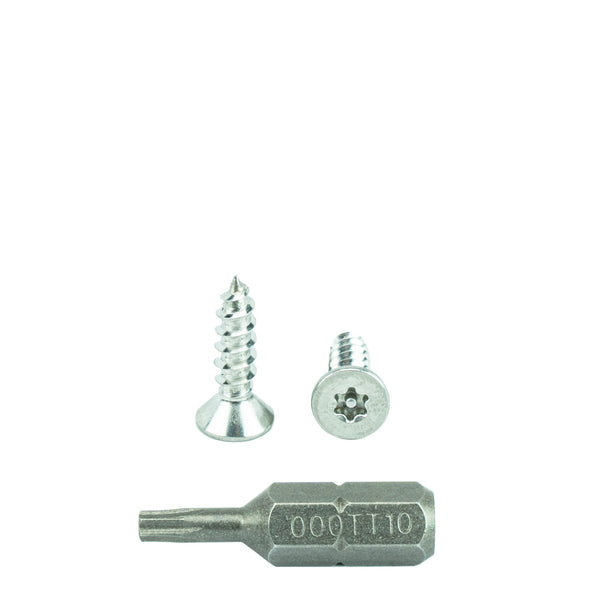 #6 x 3/4" Flat Head Torx Security Sheet Metal Screws, Includes bit, 18-8 Stainless Steel Tamper Resistant