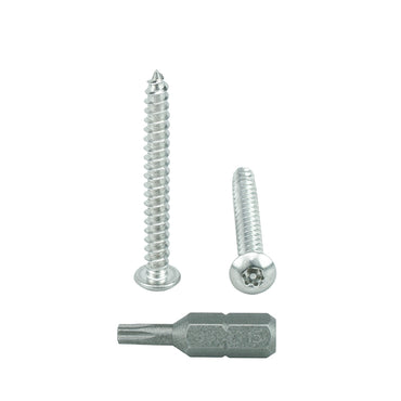 #8 x 1-1/2" Button Head Torx Security Sheet Metal Screws, Includes bit, 18-8 Stainless Steel Tamper Resistant