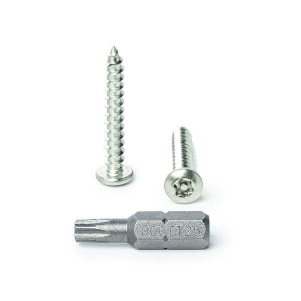 #10 x 1-1/4” Button Head Torx Security Sheet Metal Screws, Includes bit, 18-8 Stainless Steel Tamper Resistant
