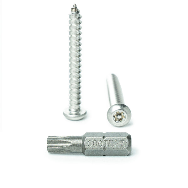 #14 x 2” Button Head Torx Security Sheet Metal Screws, Includes bit, 18-8 Stainless Steel Tamper Resistant