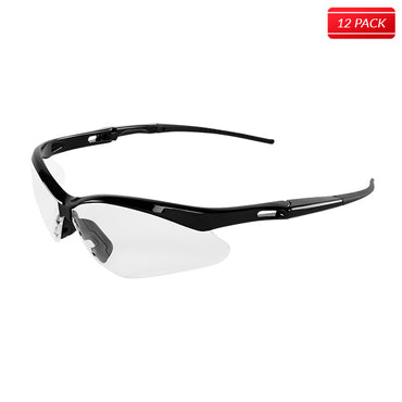 Bullhead BH2251AF Spearfish Safety Glasses - Shiny Black Frame - Clear Lens 12 pack - Bridge Fasteners