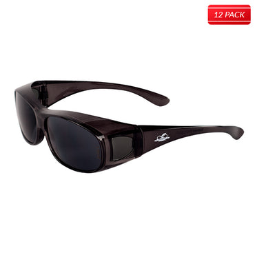 Bullhead BH233 Over-the-Glass Safety Glasses - Crystal Black Frame - Smoke Lens 12 pack - Bridge Fasteners