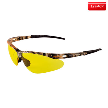 Bullhead BH61084AF Stinger Safety Glasses - Camouflage Frame - Yellow Lens 12 pack - Bridge Fasteners