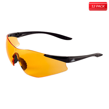 Bullhead BH7615AF Snipefish Safety Glasses - Matte Black Frame - Orange Lens 12 pack - Bridge Fasteners