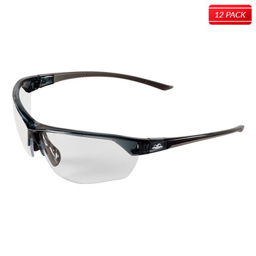 Bullhead BH831AF Tetra Safety Glasses - Crystal Gray Frame - Clear Lens 12 pack - Bridge Fasteners