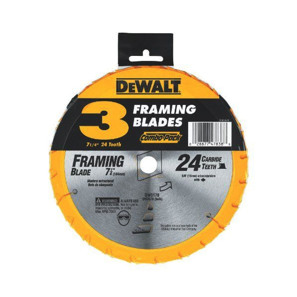 DEWALT 7.250 24T Framing Saw Blade Black (3-Pack) - Bridge Fasteners
