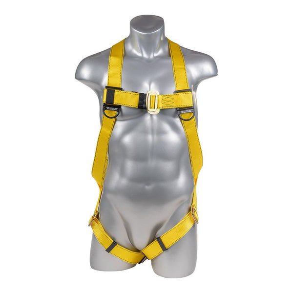 Construction Safety Harness 3 Point Pass-Thru Legs, Back D-Ring, Yellow - Defender Safety Products