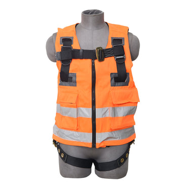 PALMER SAFETY HARNESS/VEST COMBO 3PT., GROMMET LEG. BACK D-RING, ORANGE COLOR - Bridge Fasteners