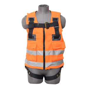 Construction Safety Harness/Vest Combo 3 Point, Grommet Legs, Back D-Ring, Orange - Defender Safety Products