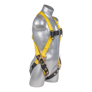 Construction Safety Harness 3 Point, Grommet Legs, Backside D-Rings, Yellow - Defender Safety Products