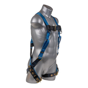 Construction Safety Harness 5 Point, Grommet Legs, Back D-Ring, Blue - Defender Safety Products