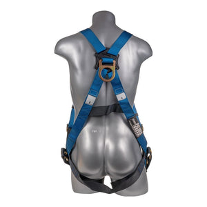 Construction Safety Harness 5 Point, Grommet Legs, Back D-Ring, Blue - Defender Safety Products